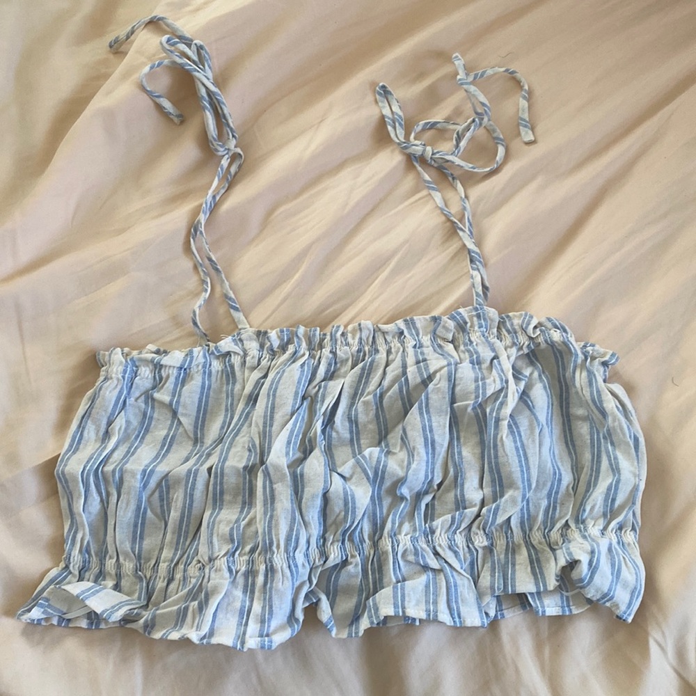 Stripped Blue and White Cropped Tank